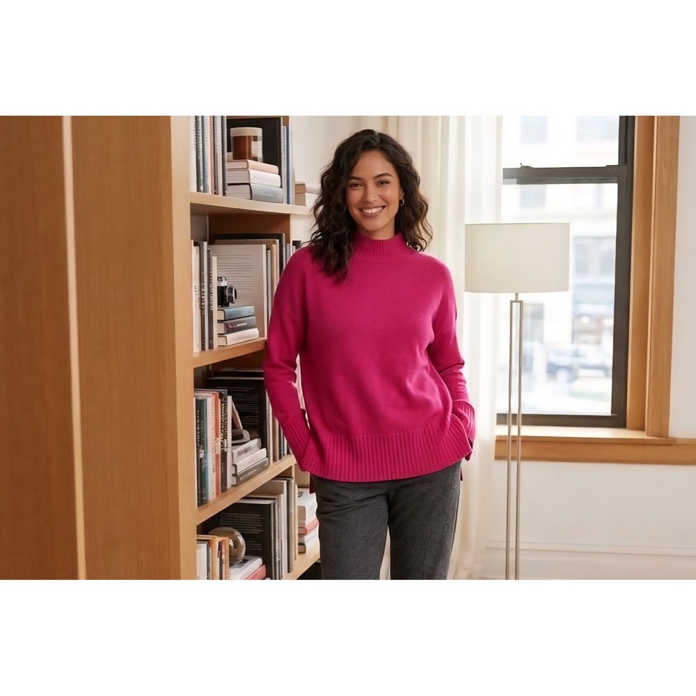 Banana Republic Womens Magenta Pink 100% Cashmere Mock Neck Sweater Size M